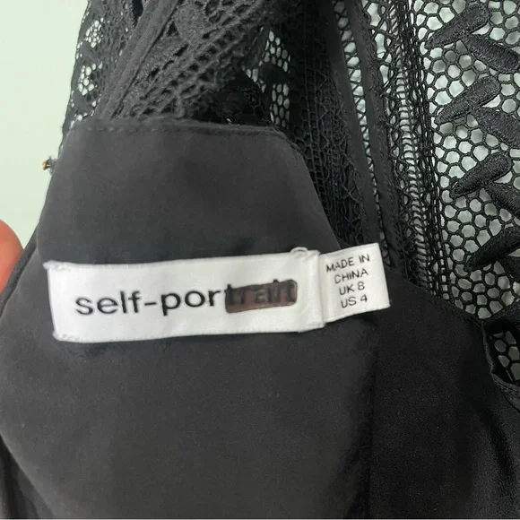 Self Portrait Black Geometric Lace Midi Dress Quarter Sleeve US Sz 4 - Picture 8 of 8